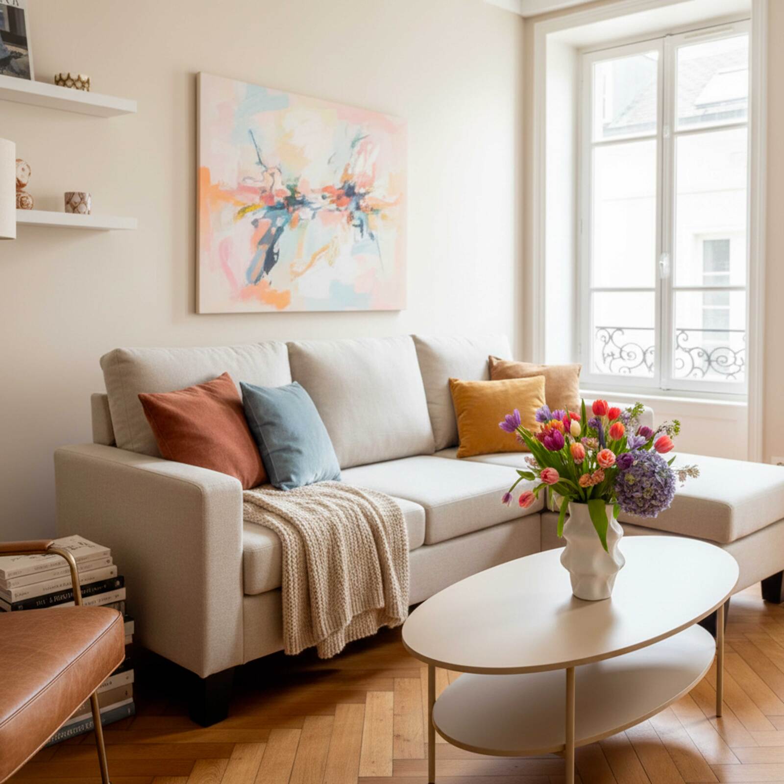 Sofá esquinero de 3 plazas de tela con chaise longue derecha