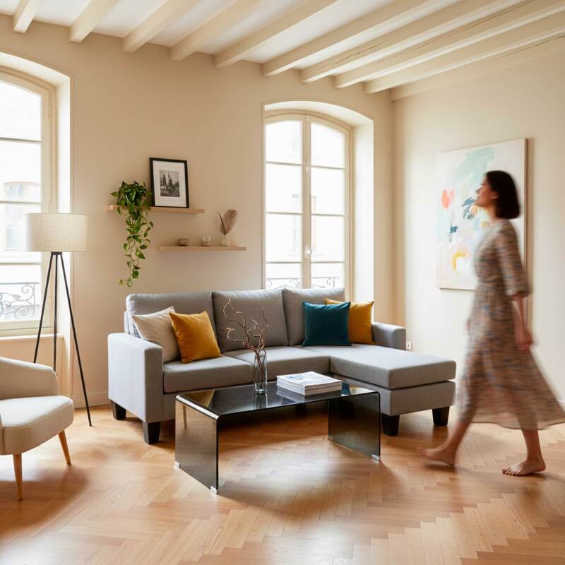 Sofá esquinero de 3 plazas de tela con chaise longue derecha