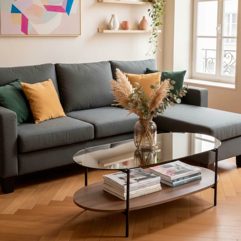 Sofá esquinero de 3 plazas de tela con chaise longue derecha (2/8)