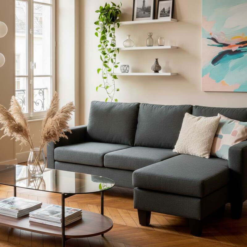 Sofá esquinero de 3 plazas de tela con chaise longue derecha (7/8)