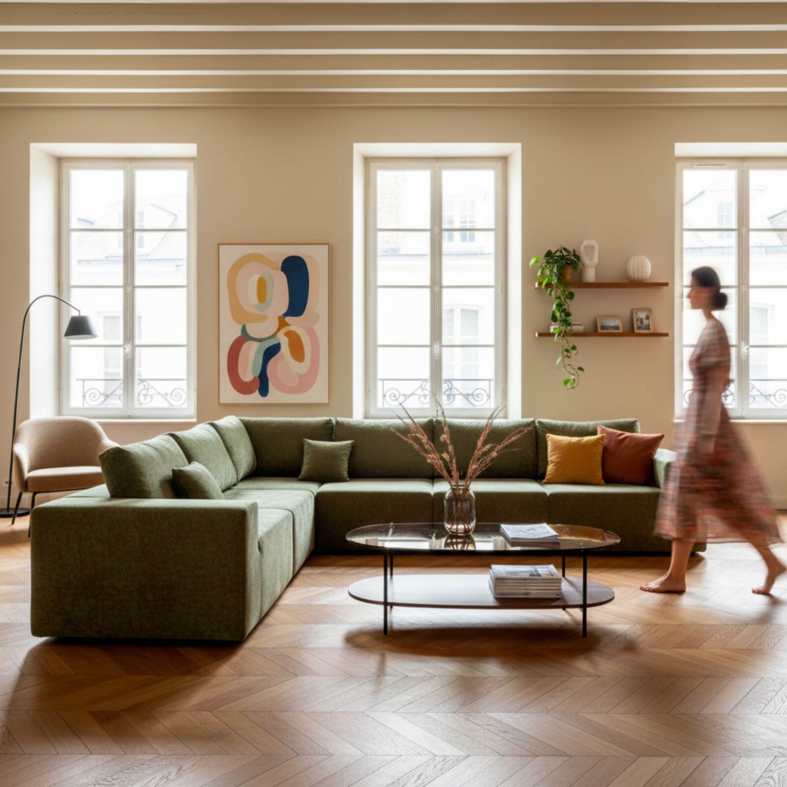 Mesa de centro de cristal y efecto madera oscura ovalada 120 x 55 x 40 cm