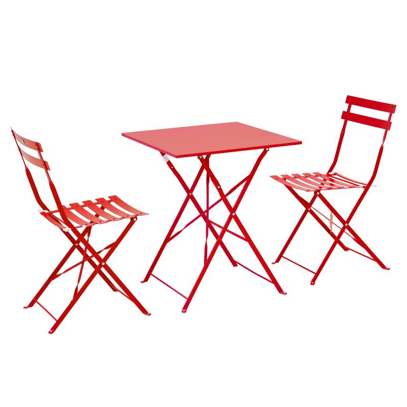 Mesa de jardín bistro cuadrada plegable de metal de 60x60 cm y 2 sillas plegables