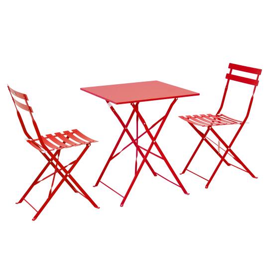 Mesa de jardín bistro cuadrada plegable de metal de 60x60 cm y 2 sillas plegables
