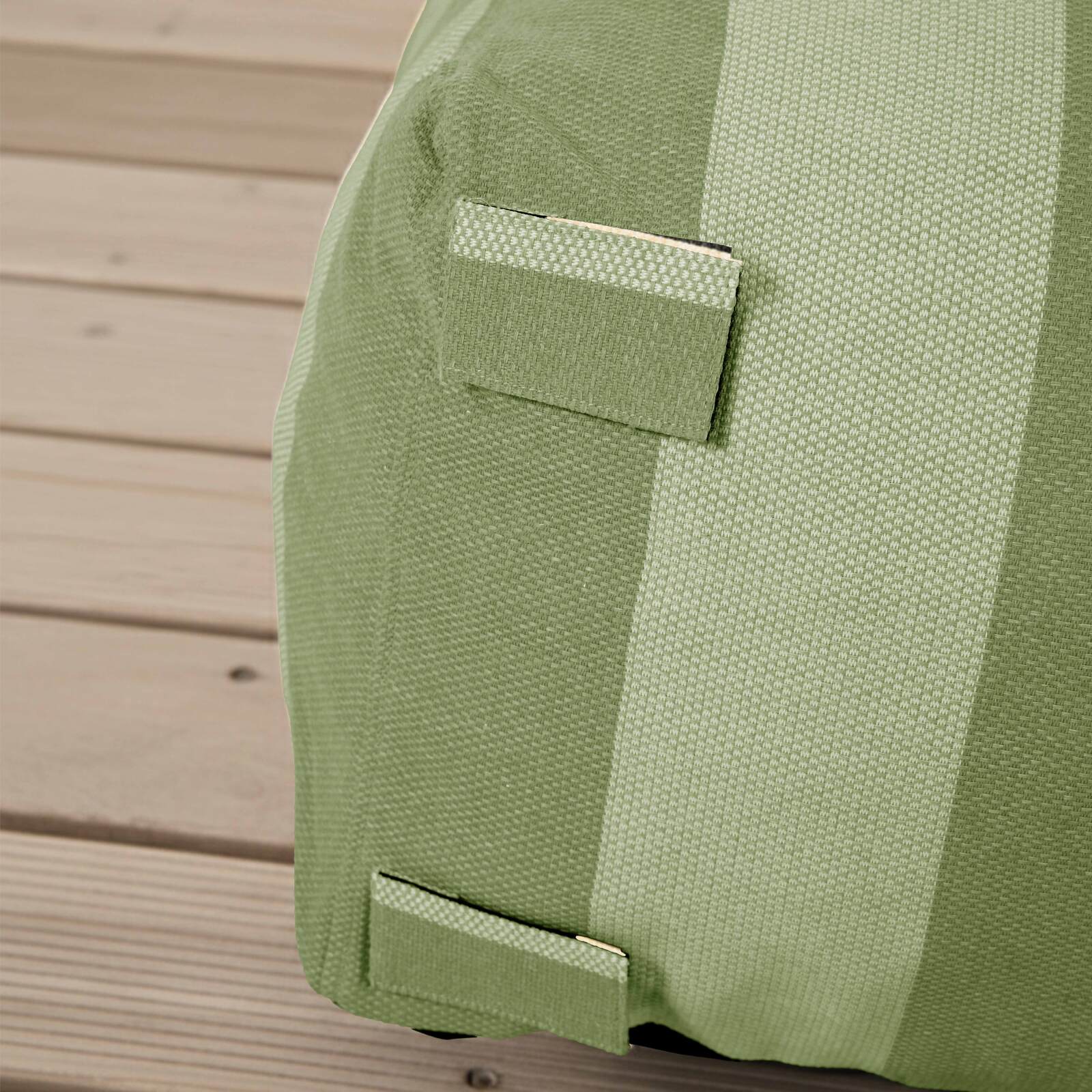 Sofá modular de exterior a rayas para 4 personas con 1 sillón, 2 sillones esquineros y 1 puf