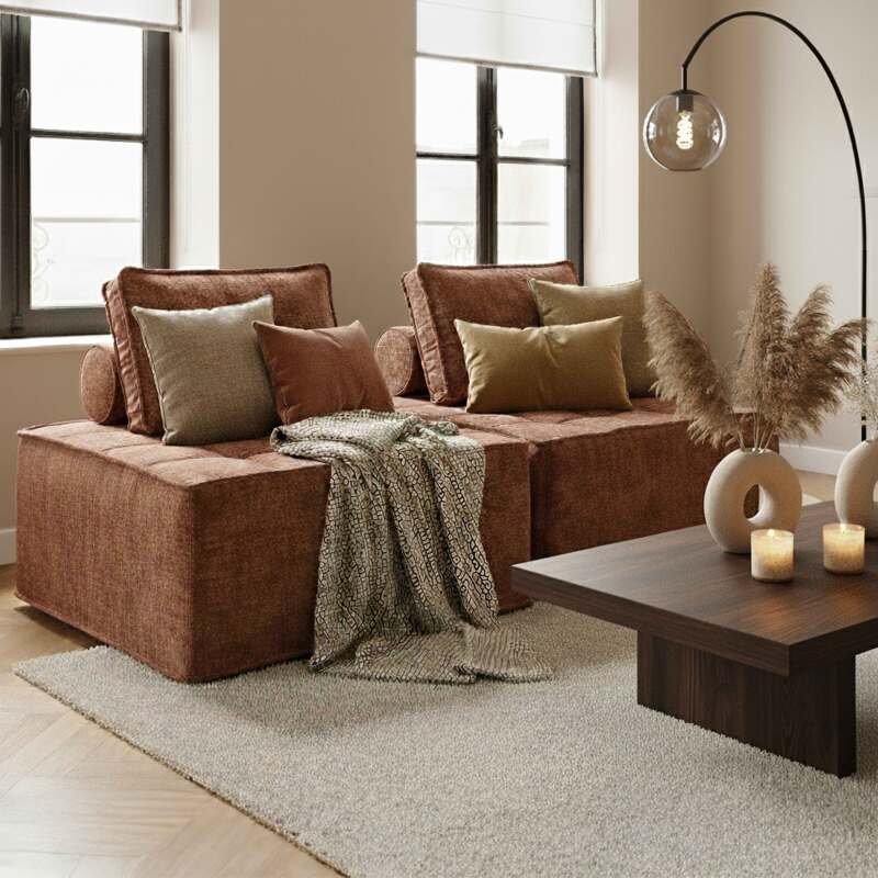 Sofá modular de 2 plazas de tela con cojines