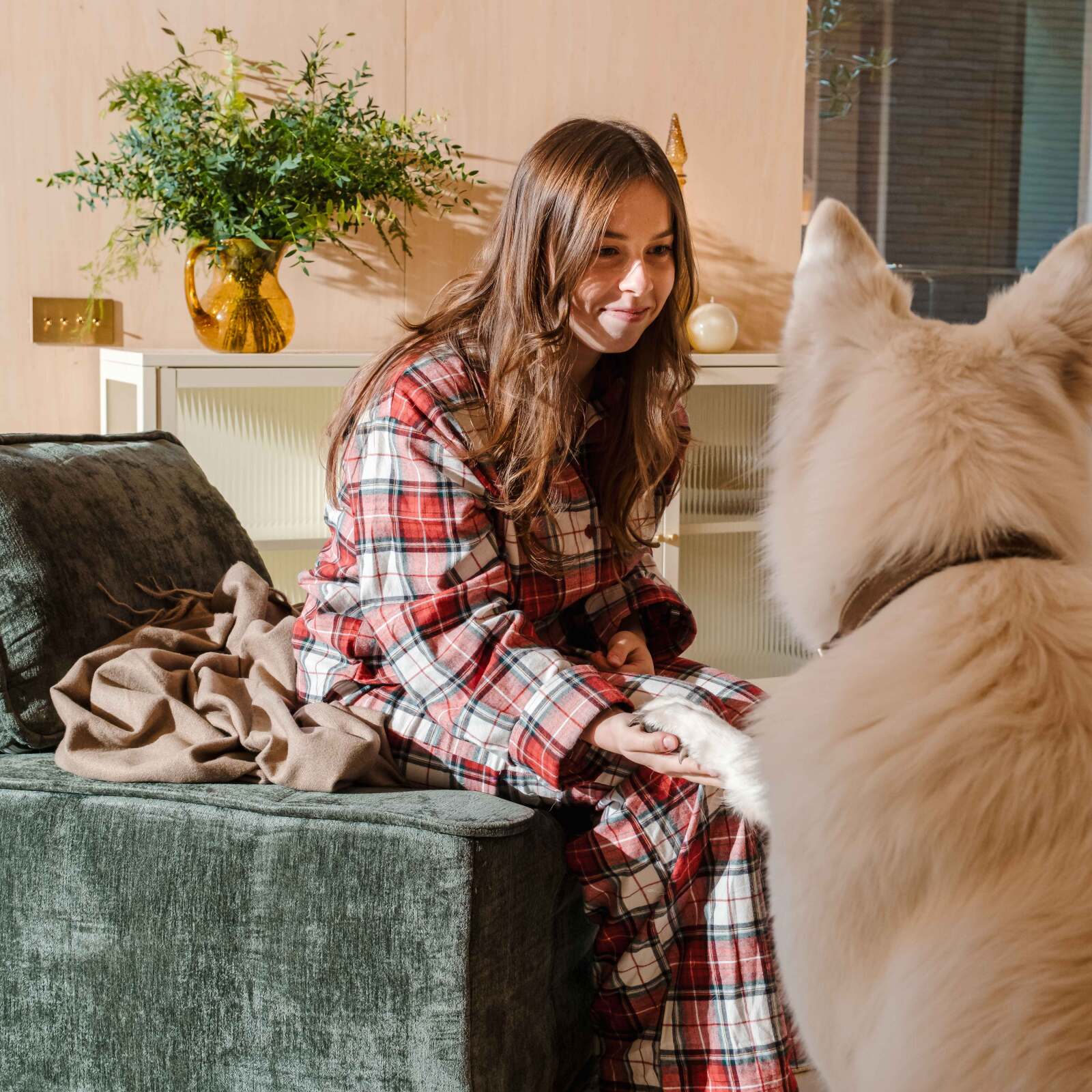 Sofá modular de 3 plazas de tela con cojines