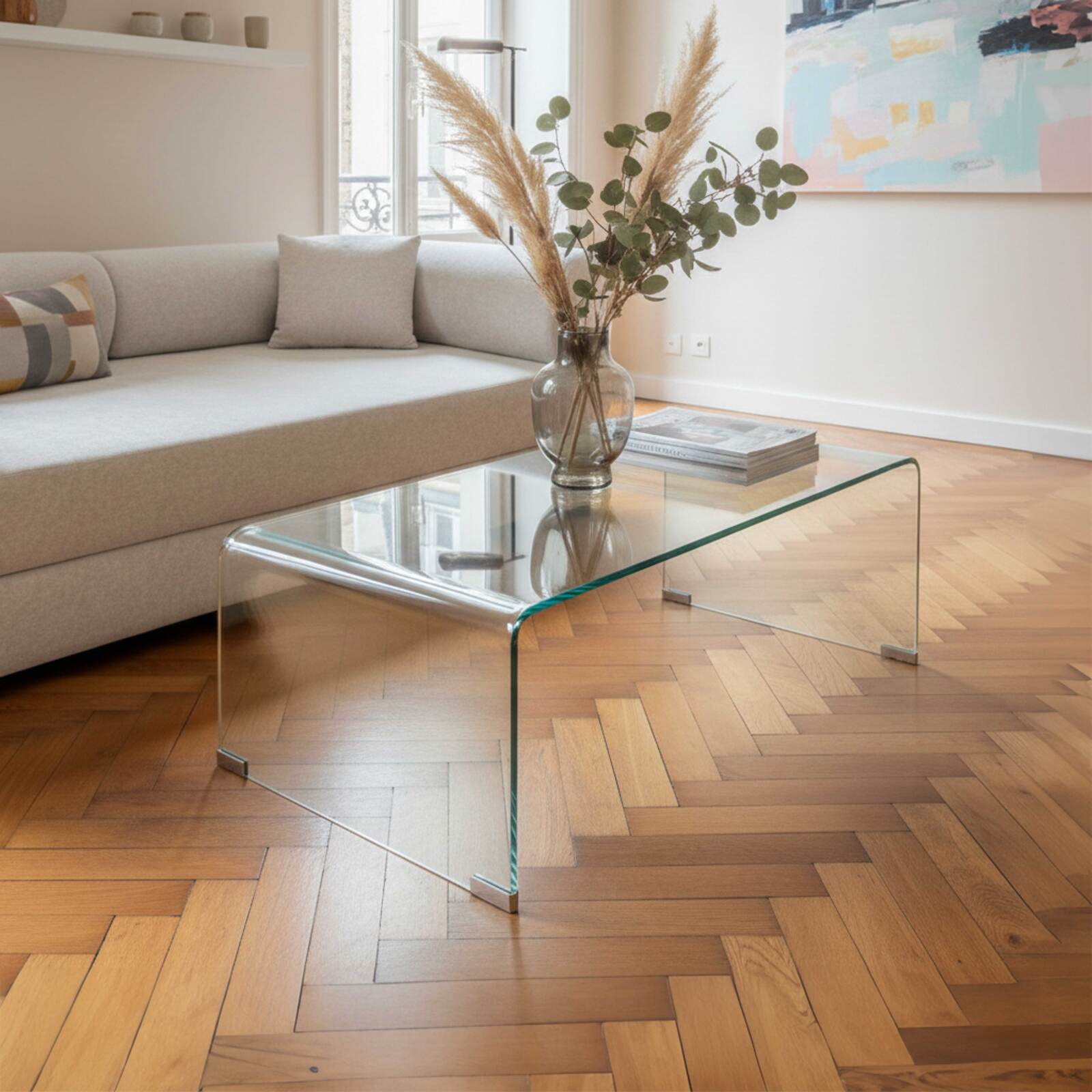 Mesa de centro de cristal templado rectangular 110x50 cm