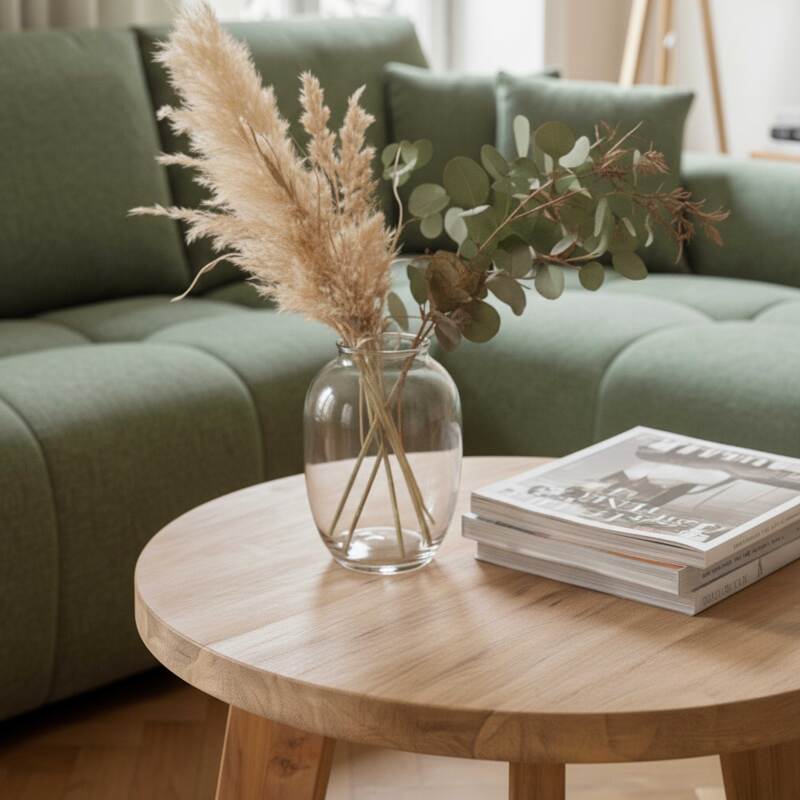 Mesa de centro de teca maciza reciclada redonda Ø50 cm estilo boho (2/6)