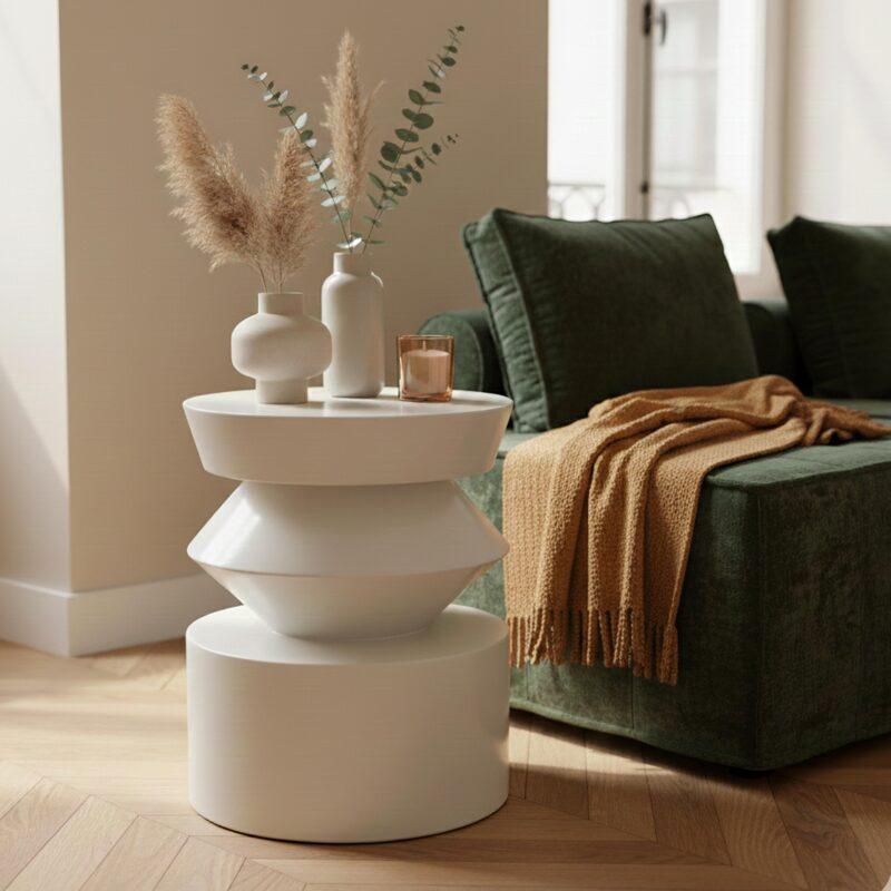 Mesa de centro efecto lacado redonda, Ø40 cm estilo retro - Lifestyle