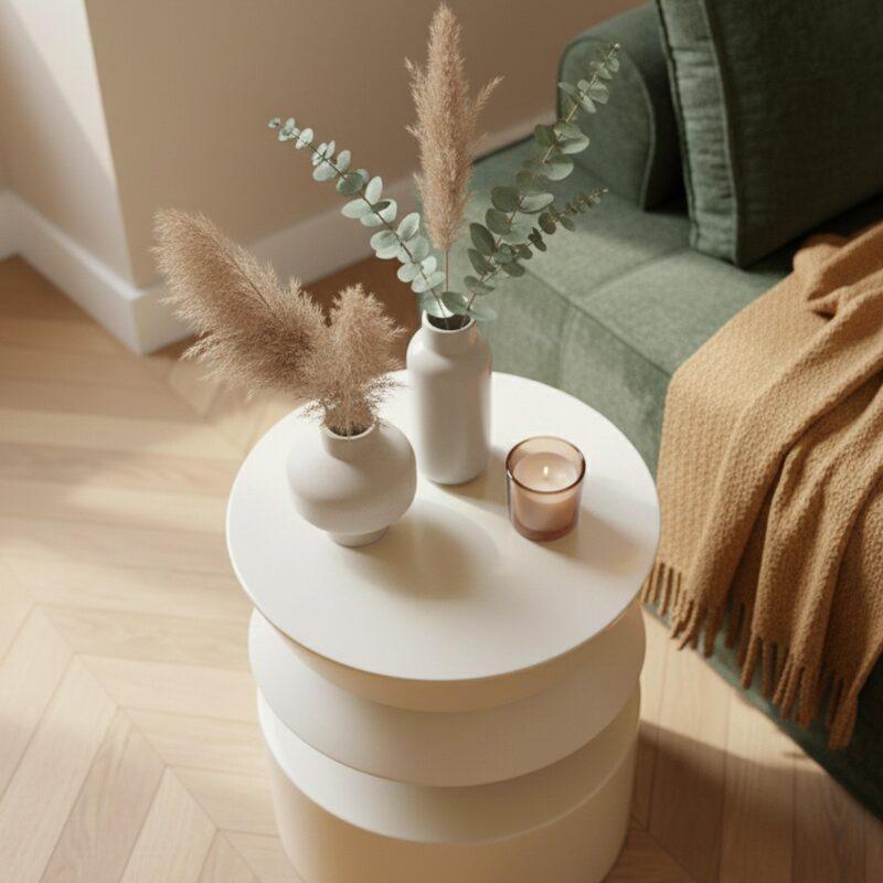 Mesa de centro efecto lacado redonda, Ø40 cm estilo retro (2/4)