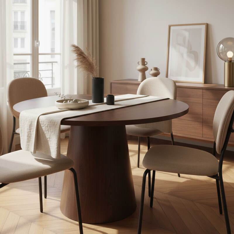 Mesa de comedor redonda efecto madera para 4 personas