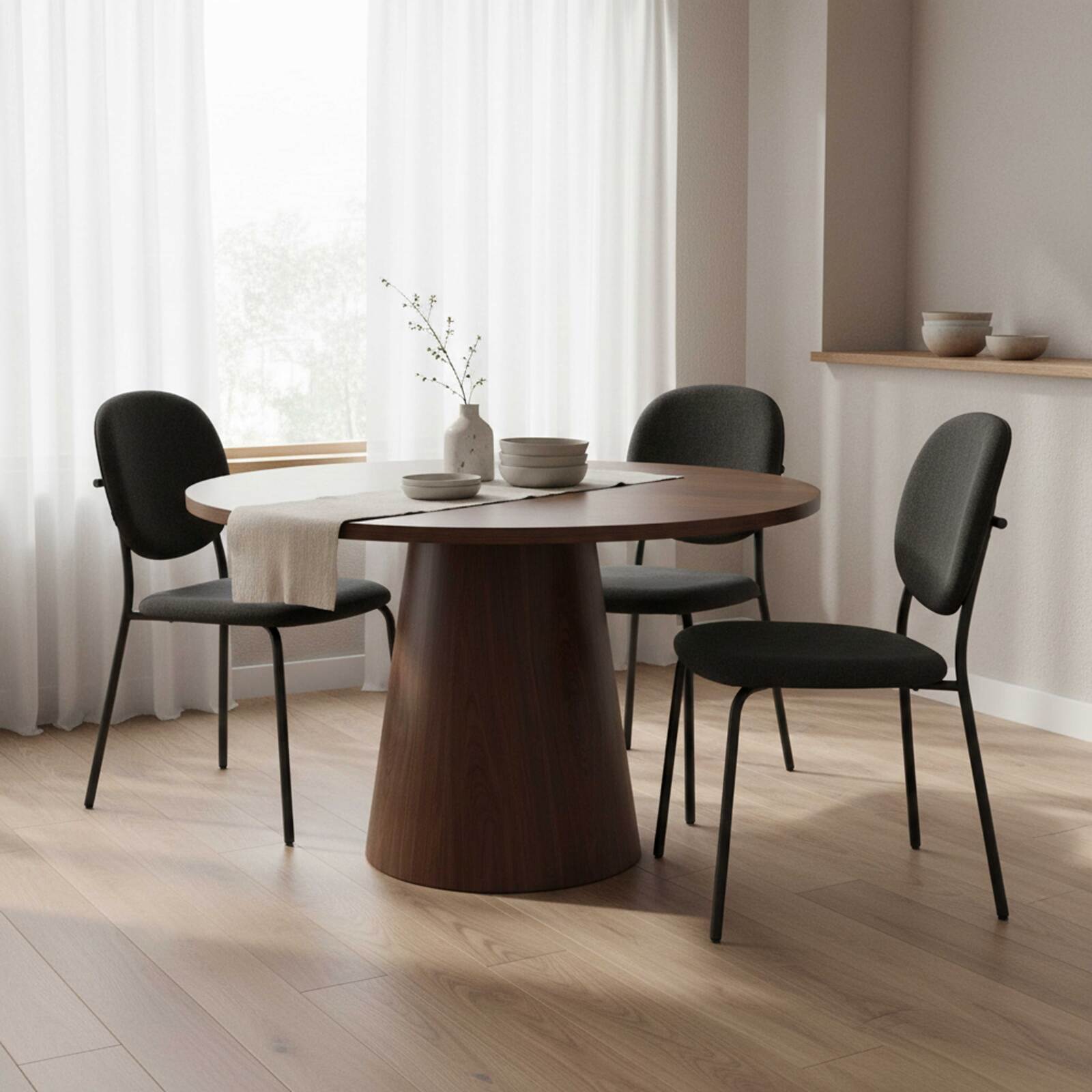 Mesa de comedor redonda efecto madera para 4 personas