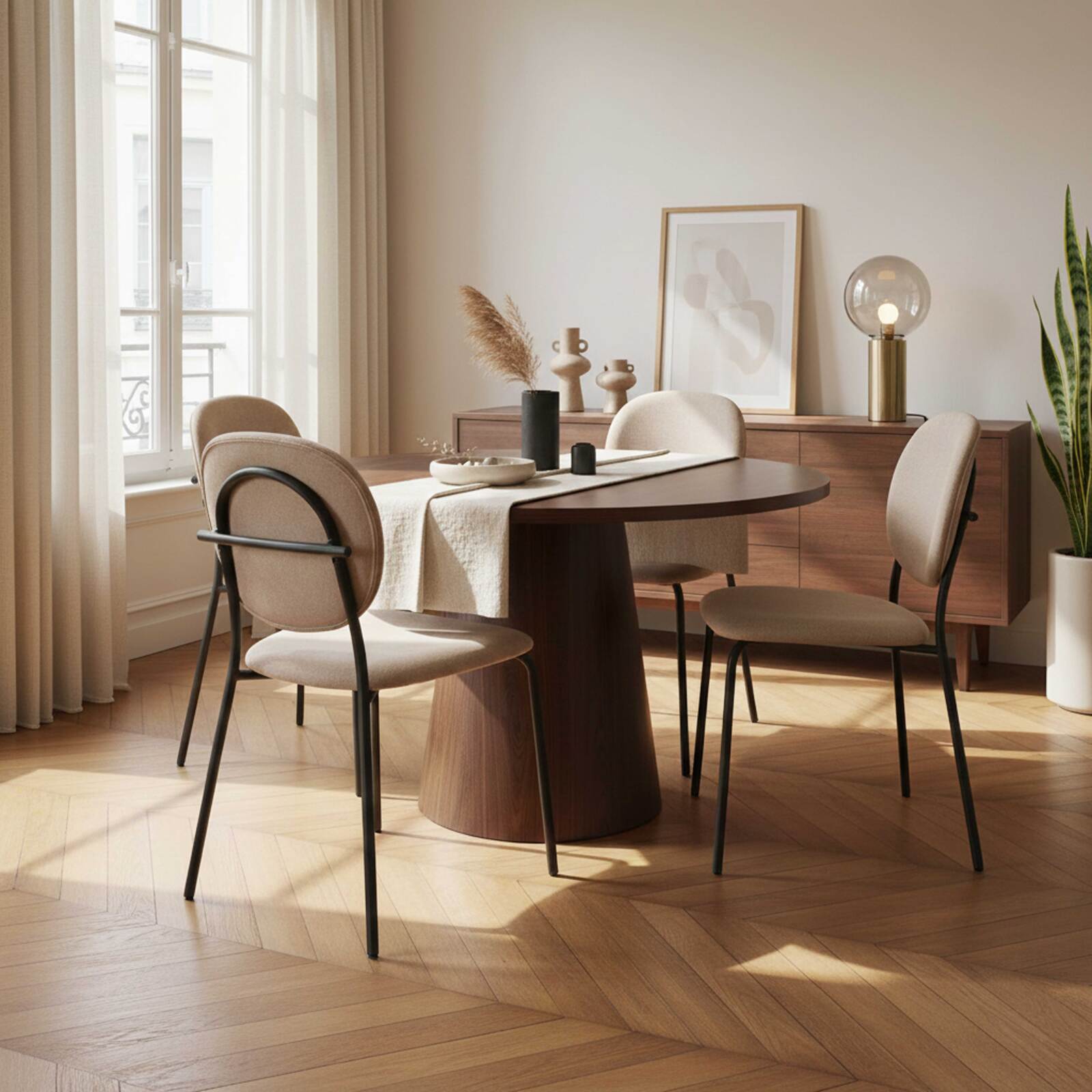Mesa de comedor redonda efecto madera para 4 personas