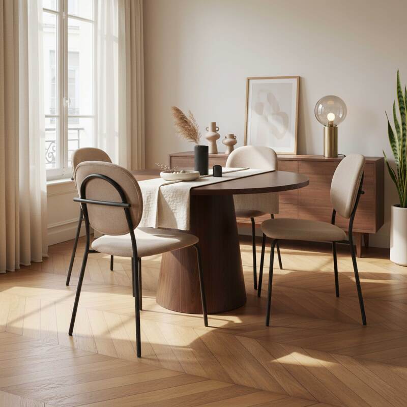 Mesa de comedor redonda efecto madera para 4 personas (2/8)