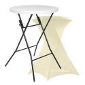 Mesa alta plegable 80x110 cm y funda elástica color marfil