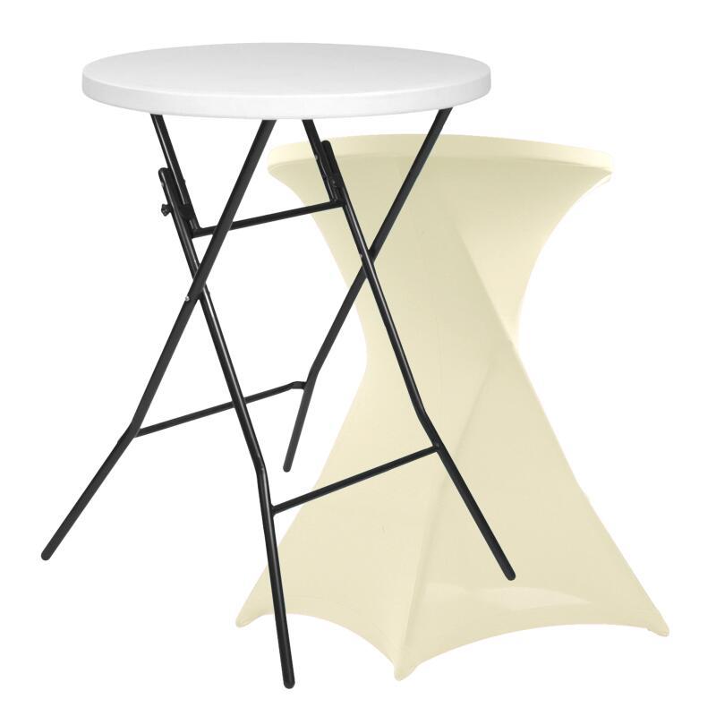 Mesa alta plegable 80x110 cm y funda elástica color marfil