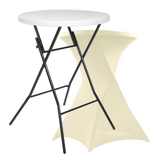 Mesa alta plegable 80x110 cm y funda elástica color marfil