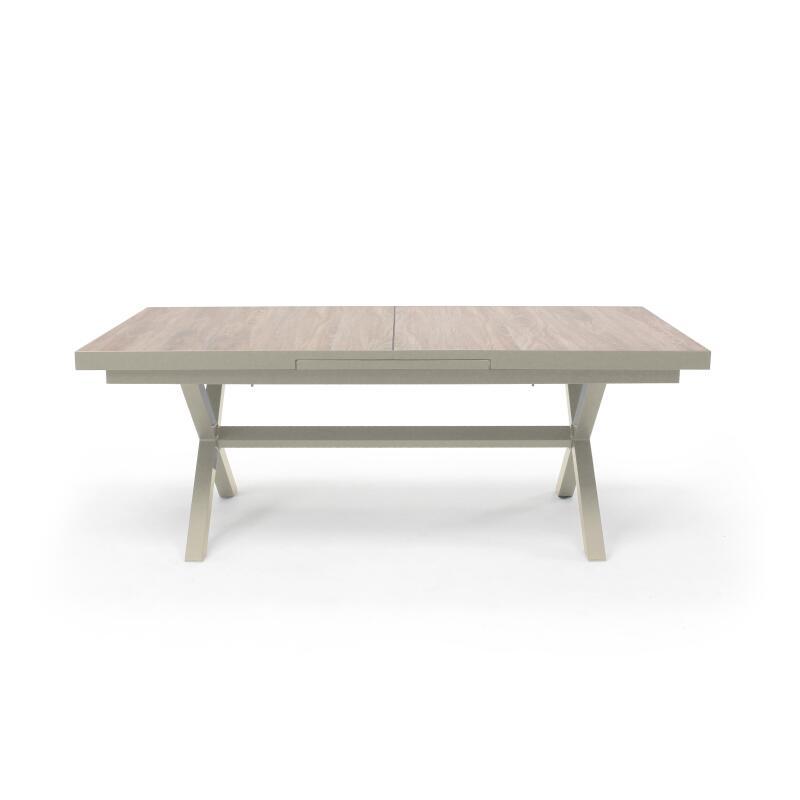 Mesa de jardín extensible de aluminio y cerámica efecto madera 8 a 12 personas 200/260x100 cm  (5/6)
