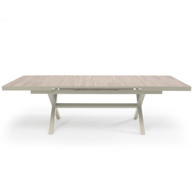 Mesa de jardín extensible de aluminio y cerámica efecto madera 8 a 12 personas 200/260x100 cm  (2/6)
