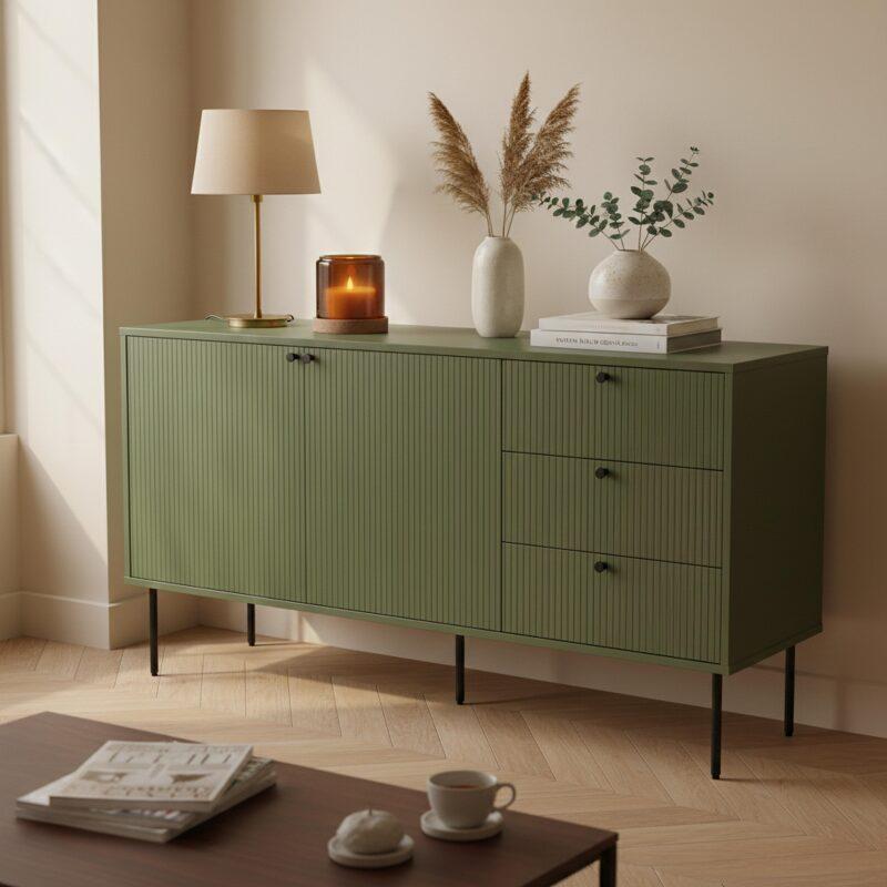 Aparador liso 2 puertas 3 cajones efecto lamas 150 cm - Lifestyle