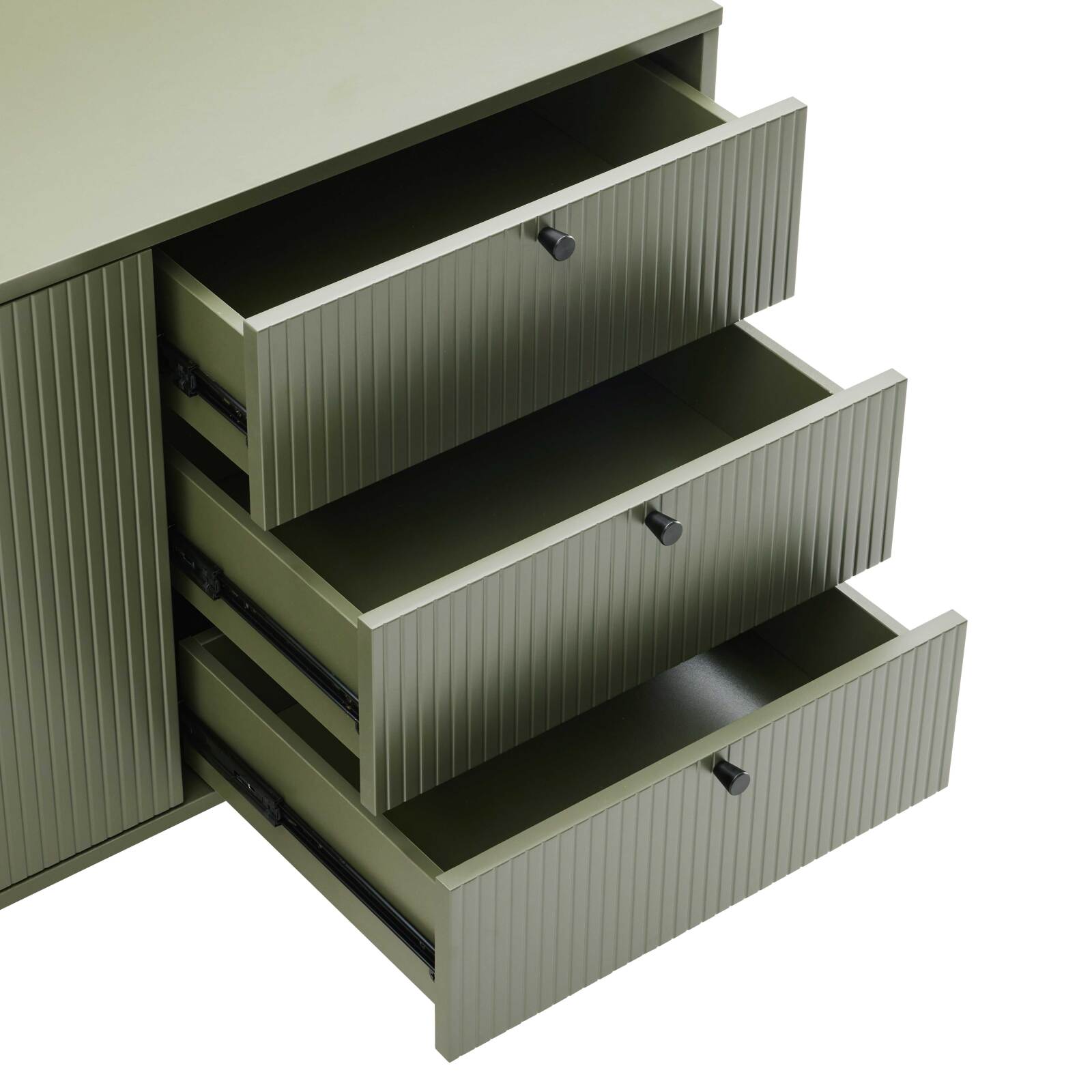 Aparador liso 2 puertas 3 cajones efecto lamas 150 cm