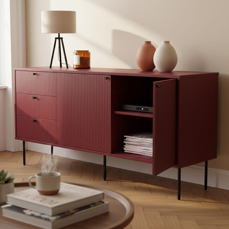 Aparador liso 2 puertas 3 cajones efecto lamas 150 cm (2/7)