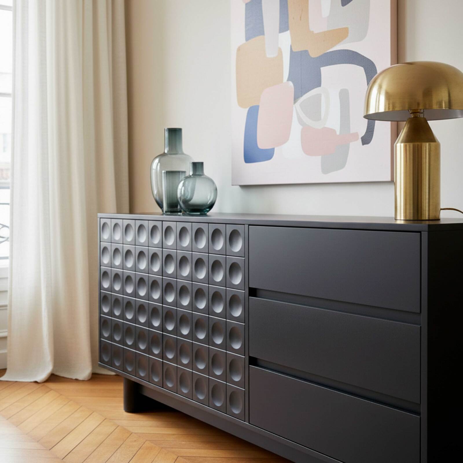 Aparador liso 2 puertas 3 cajones 160 cm