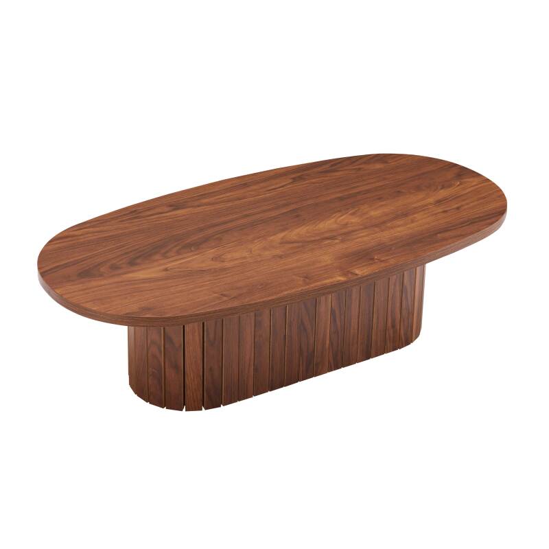 Mesa de centro efecto madera FSC® ovalada 120x60 cm estilo boho (5/8)