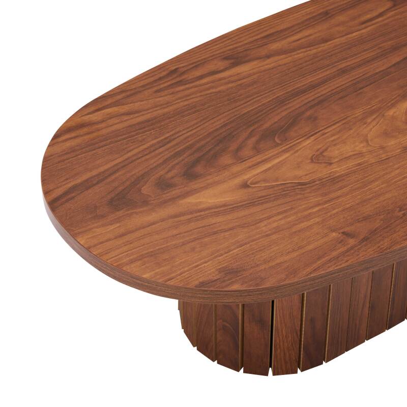 Mesa de centro efecto madera FSC® ovalada 120x60 cm estilo boho (6/8)