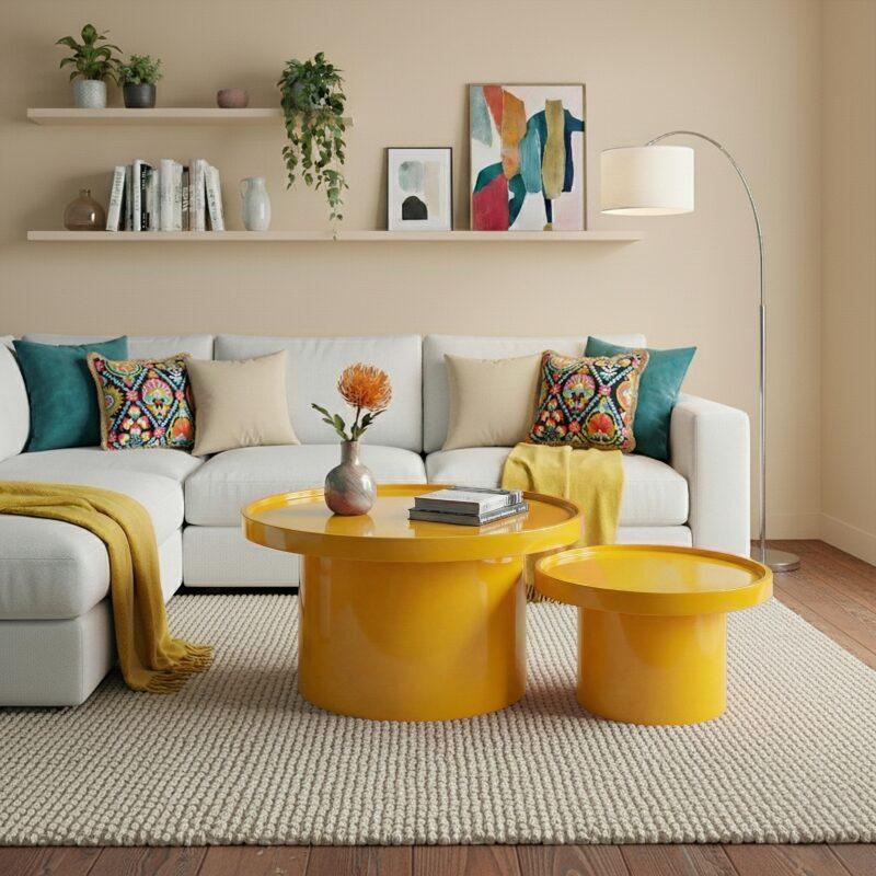 Mesas de centro efecto lacado nido redondas  Ø70 y Ø50 cm estilo retro - Lote de 2