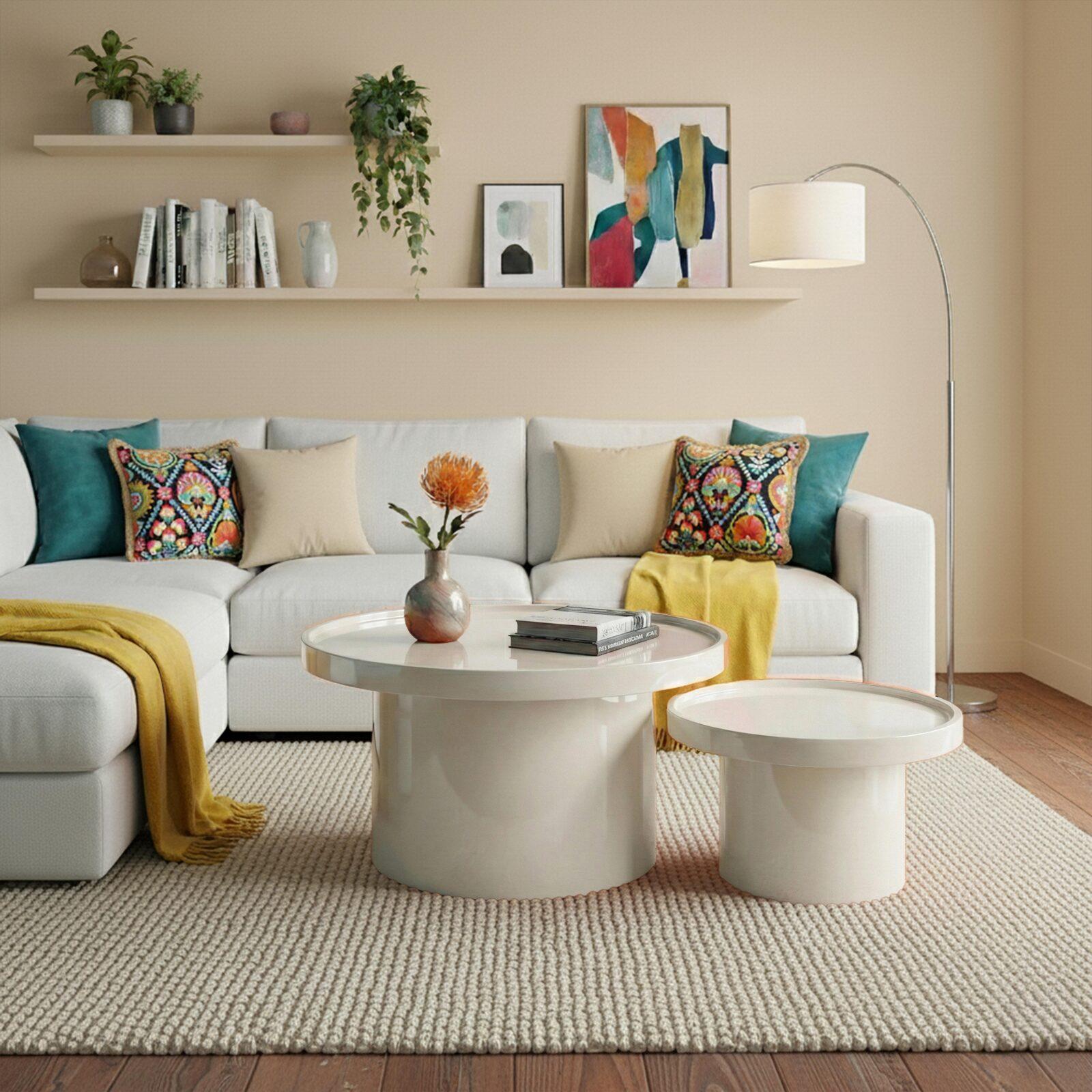 Mesas de centro efecto lacado nido redondas  Ø70 y Ø50 cm estilo retro - Lote de 2