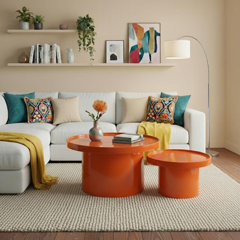 Mesas de centro efecto lacado nido redondas  Ø70 y Ø50 cm estilo retro - Lote de 2