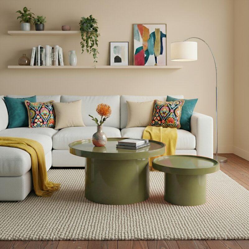 Mesas de centro efecto lacado nido redondas  Ø70 y Ø50 cm estilo retro - Lote de 2