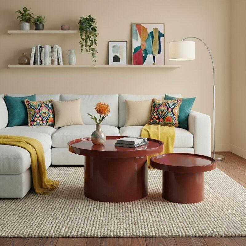 Mesas de centro efecto lacado nido redondas  Ø70 y Ø50 cm estilo retro - Lote de 2