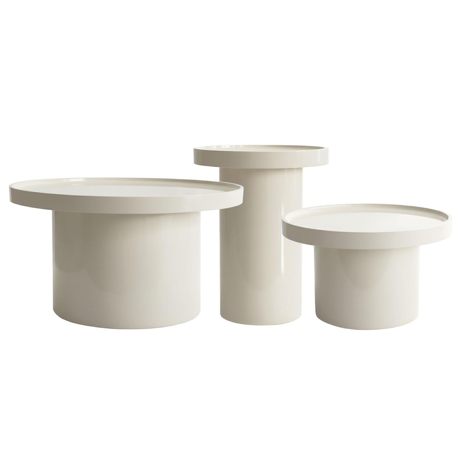 Mesas de centro efecto lacado nido redondas  Ø70, Ø50 y Ø40 cm estilo retro - Lote de 3