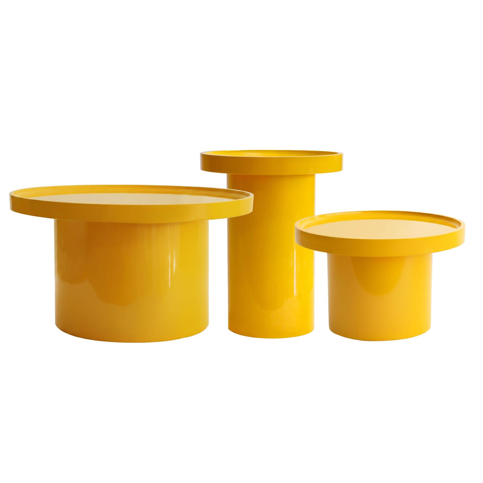 Mesas de centro efecto lacado nido redondas  Ø70, Ø50 y Ø40 cm estilo retro - Lote de 3