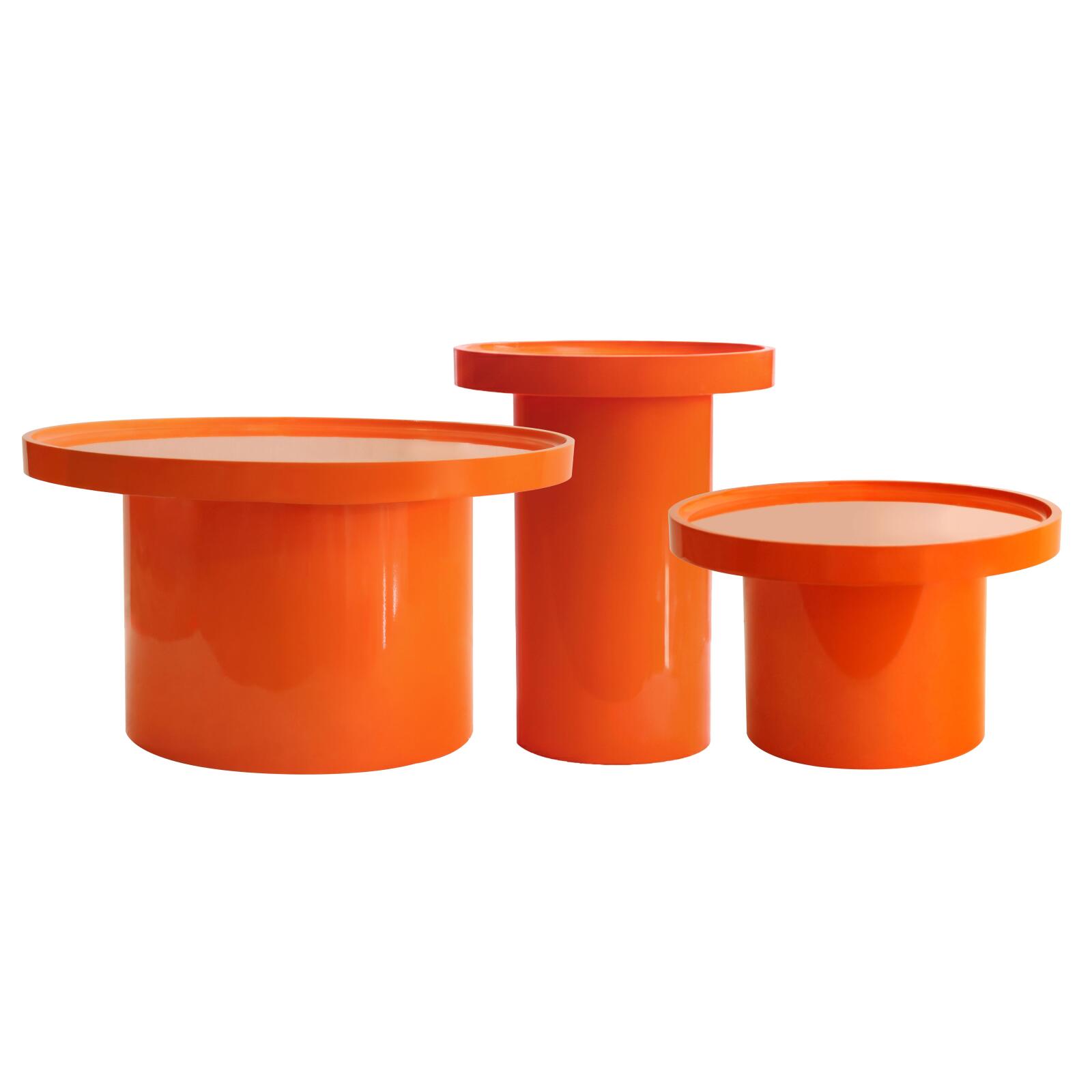 Mesas de centro efecto lacado nido redondas  Ø70, Ø50 y Ø40 cm estilo retro - Lote de 3