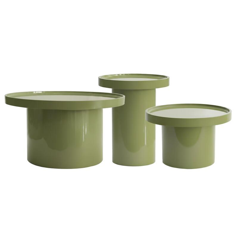 Mesas de centro efecto lacado nido redondas  Ø70, Ø50 y Ø40 cm estilo retro - Lote de 3