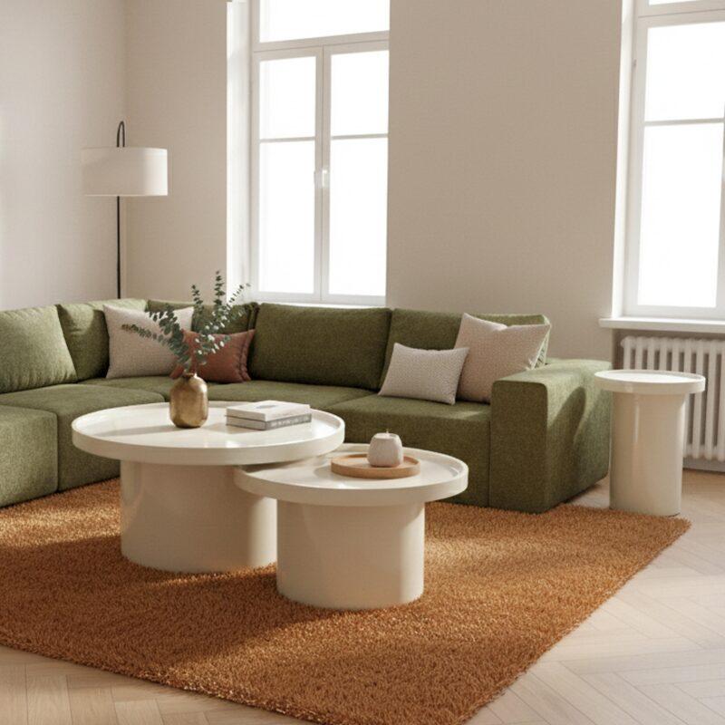 Mesas de centro efecto lacado nido redondas  Ø70, Ø50 y Ø40 cm estilo retro - Lote de 3