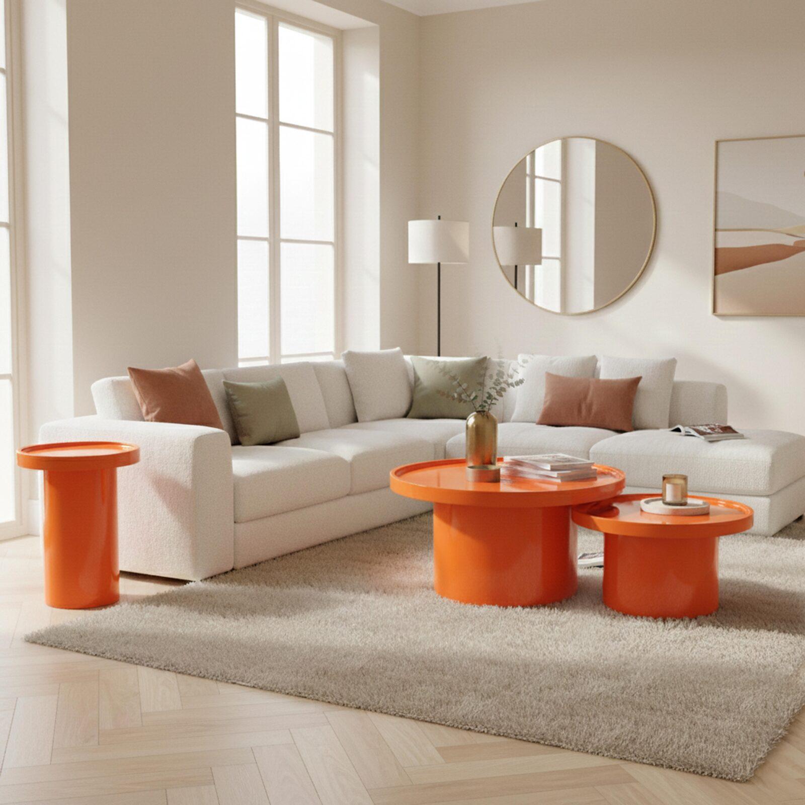 Mesas de centro efecto lacado nido redondas  Ø70, Ø50 y Ø40 cm estilo retro - Lote de 3