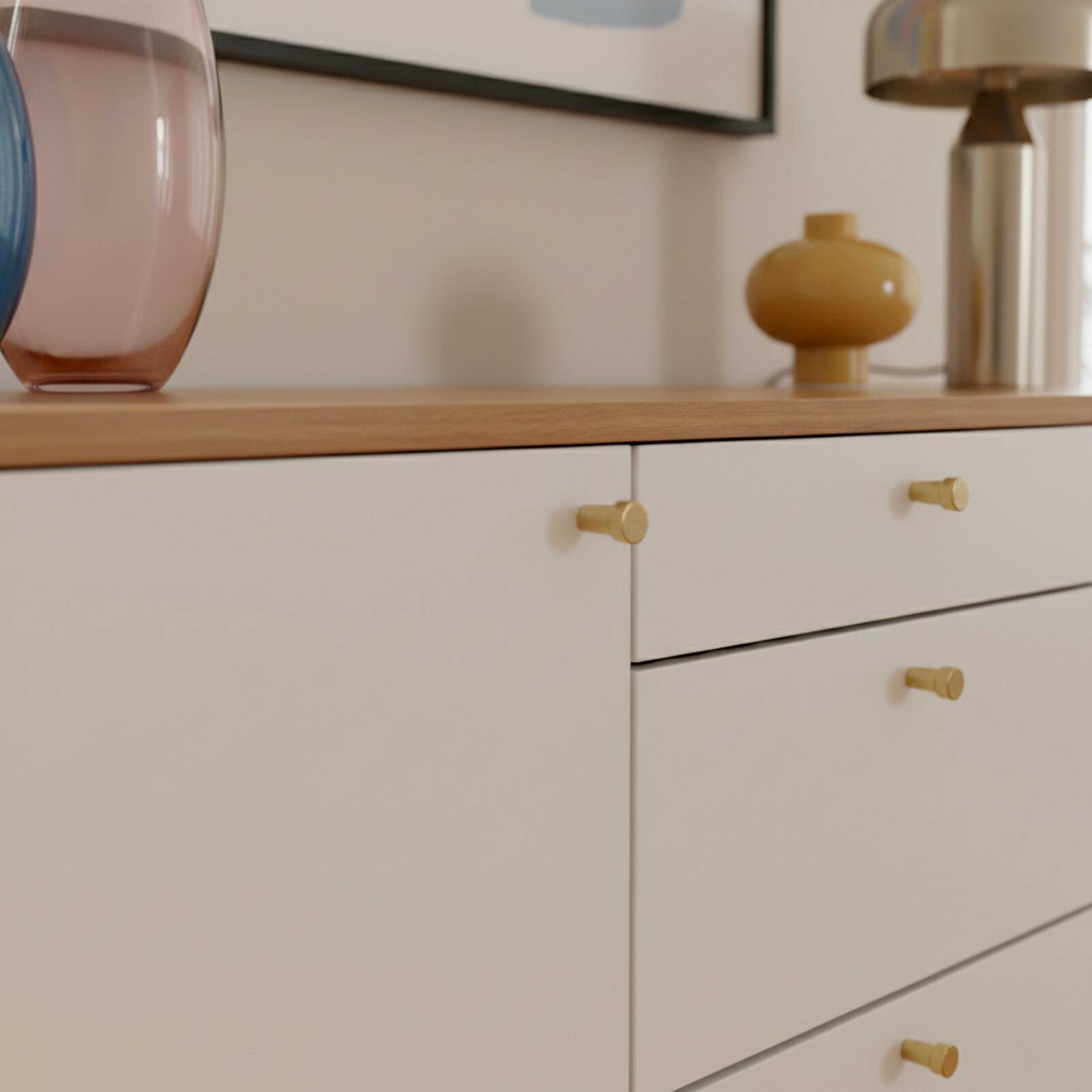 Aparador efecto madera clara 2 puertas 3 cajones 150 cm estilo escandinavo