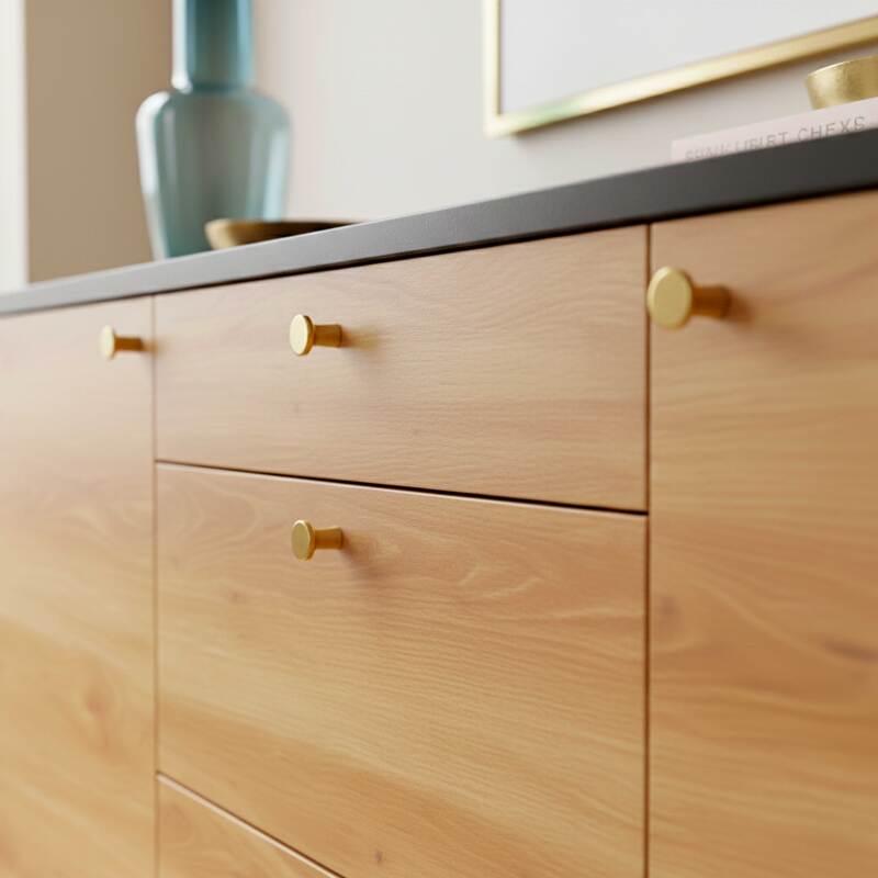 Aparador efecto madera clara 2 puertas 3 cajones 150 cm estilo escandinavo (3/8)