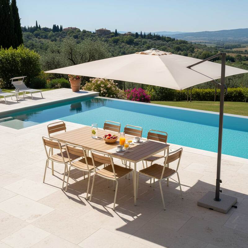 Mesa de jardín efecto madera de metal y polywood 180x90 cm y 8 sillas (6/8)