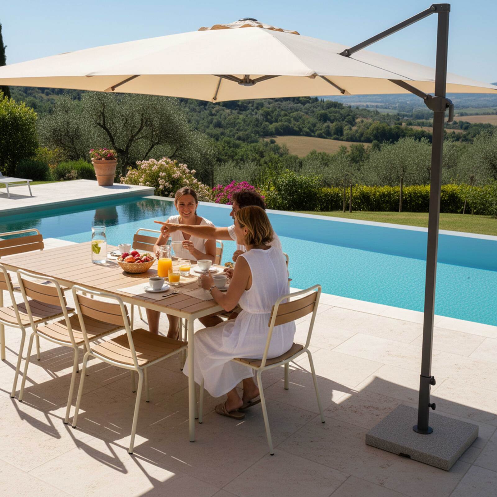 Mesa de jardín efecto madera de metal y polywood 180x90 cm y 8 sillas