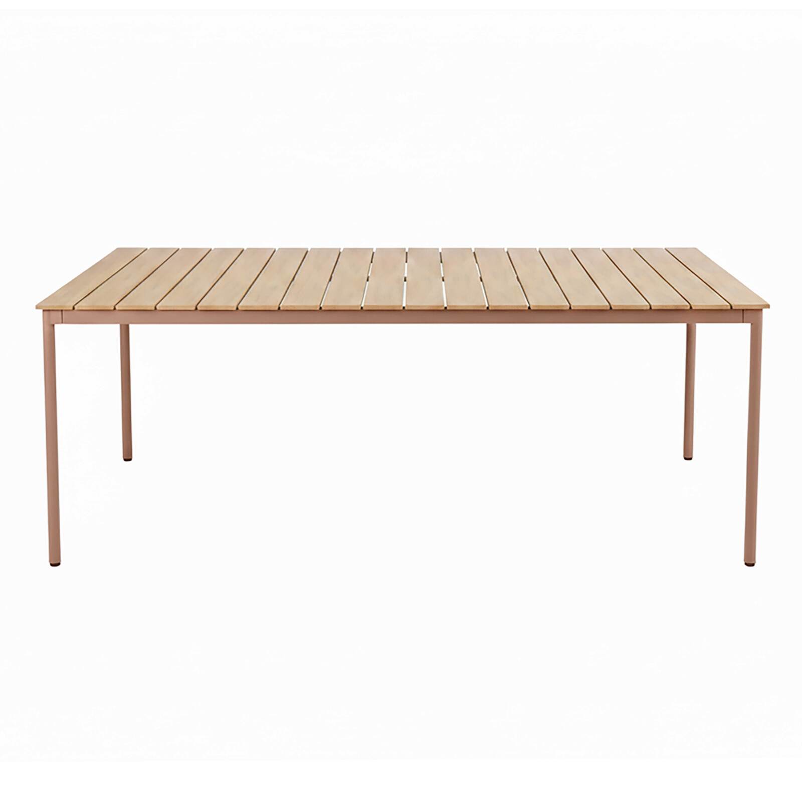 Mesa de jardín efecto madera de metal y polywood 8 personas 180x90 cm