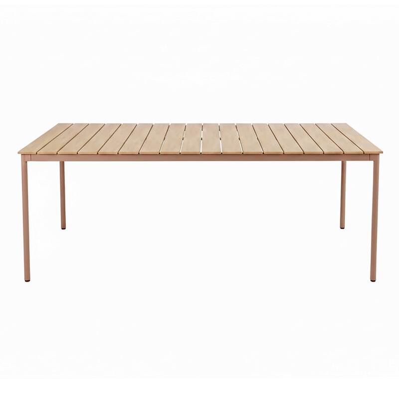 Mesa de jardín efecto madera de metal y polywood 8 personas 180x90 cm