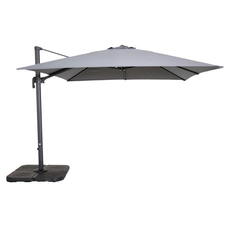 Parasol excéntrico 3x3 m cuadrado inclinable giratorio 360° y 4 losas de lastre rellenables