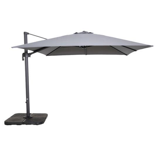 Parasol excéntrico 3x3 m cuadrado inclinable giratorio 360° y 4 losas de lastre rellenables