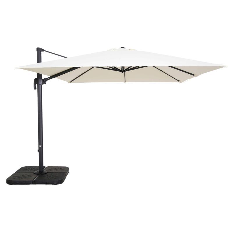 Parasol excéntrico 3x3 m cuadrado inclinable giratorio 360° y 4 losas de lastre rellenables