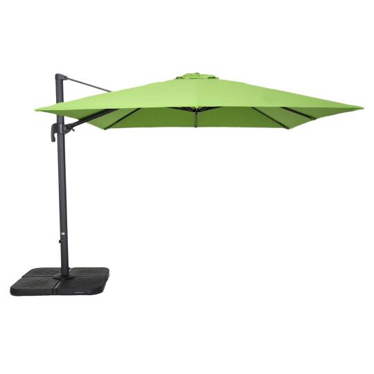 Parasol excéntrico 3x3 m cuadrado inclinable giratorio 360° y 4 losas de lastre rellenables | Oviala